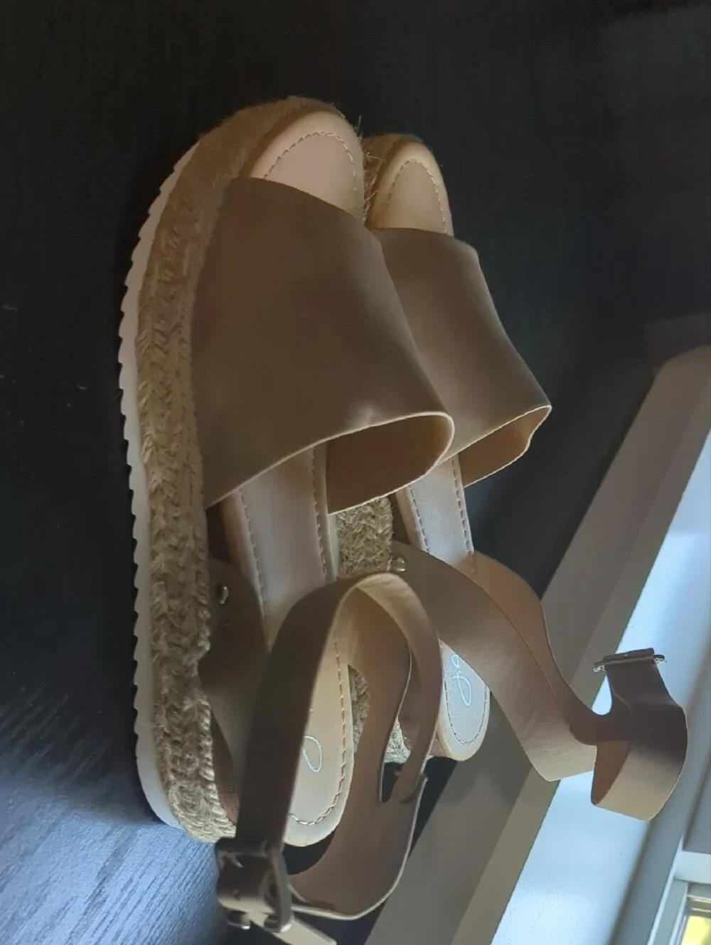 Ankle-Wrap Espadrille Wedge Sandals in Tan